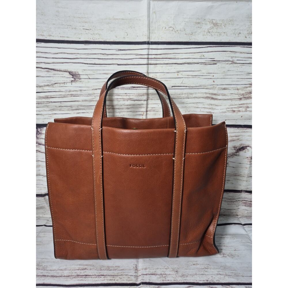 Fossil Carmen Brown Genuine Leather Shopper Tote Handbag ZB7938213